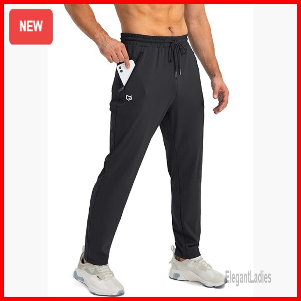 Men's Tapered Joggers with Zipper Pockets, Stretch Fabric, Athletic Sweatpants